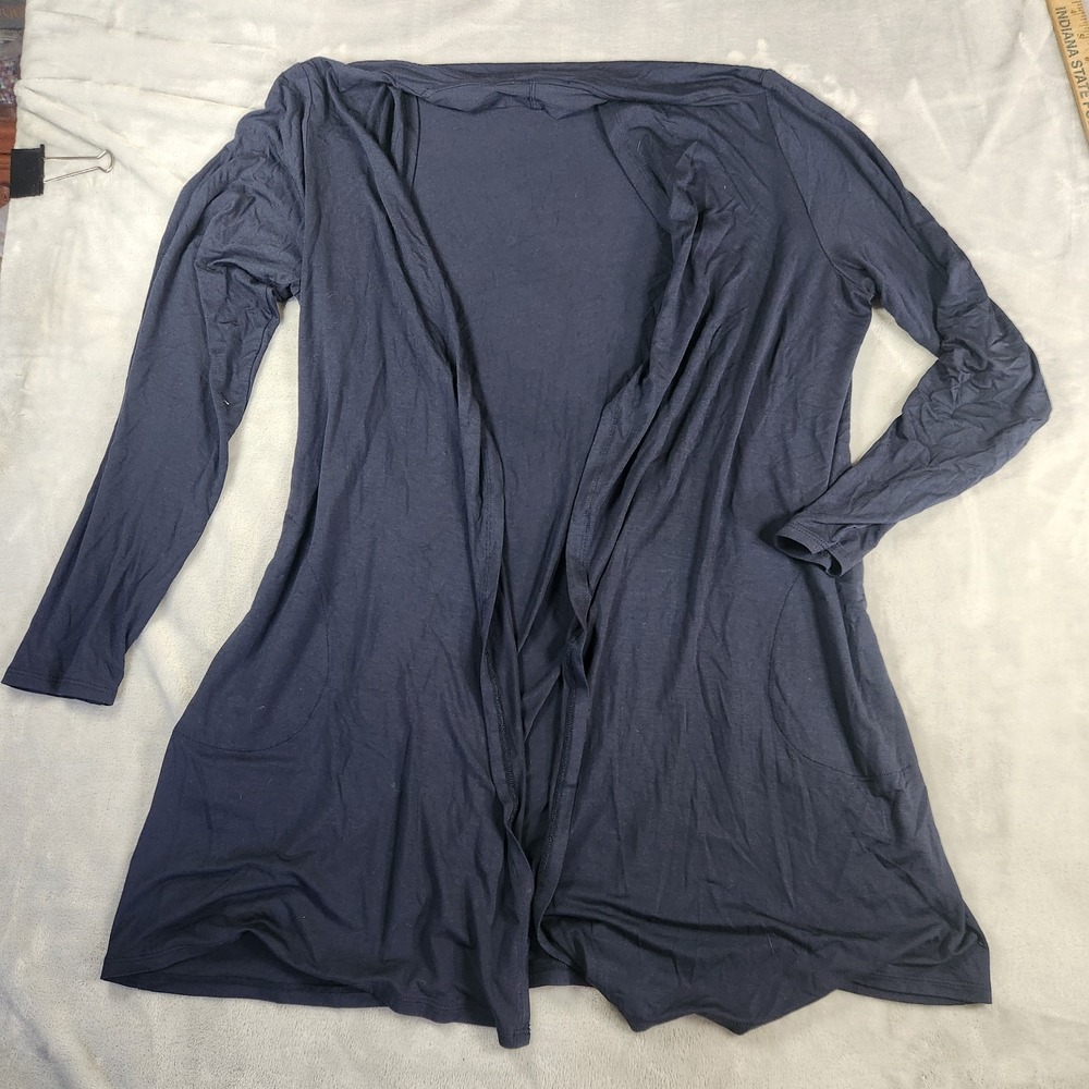 Lands End Navy Open Front Long Sleeve Cardigan Duster Size L Coastal Grandma